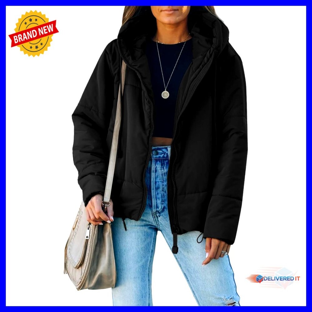 Oversized Puffer Jacket Hooded Full Zipper Winter Coat Casual Chic Warm
